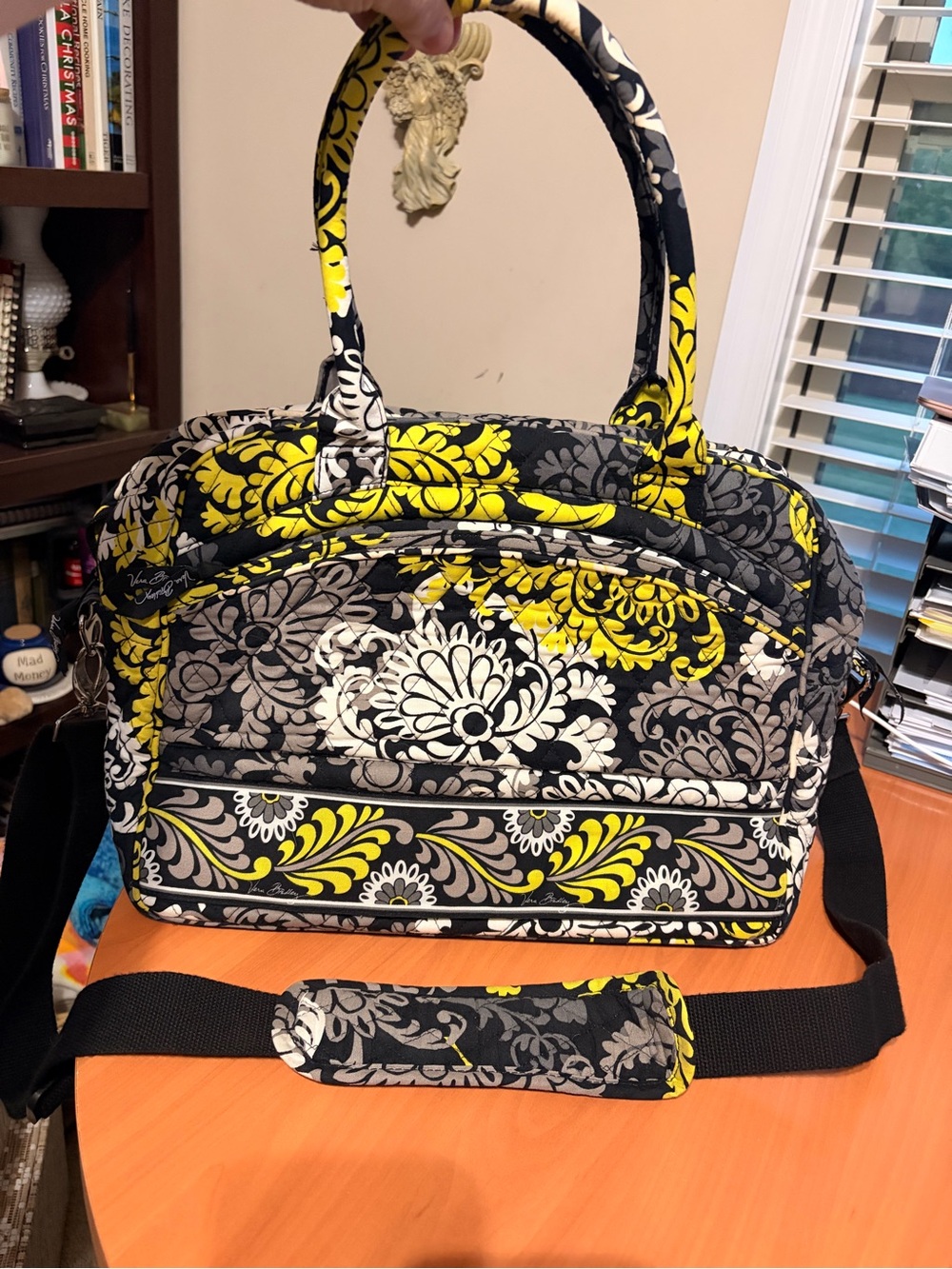 Vera Bradley Floral Work Tote/ Travel Bag in Yellow, Black & White